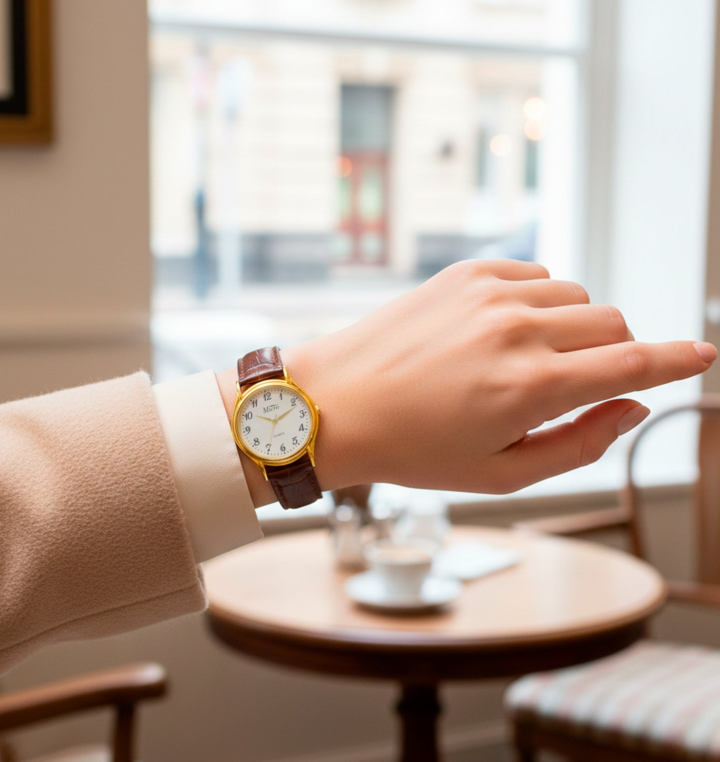 Reloj Micro dorado y correa de cuero