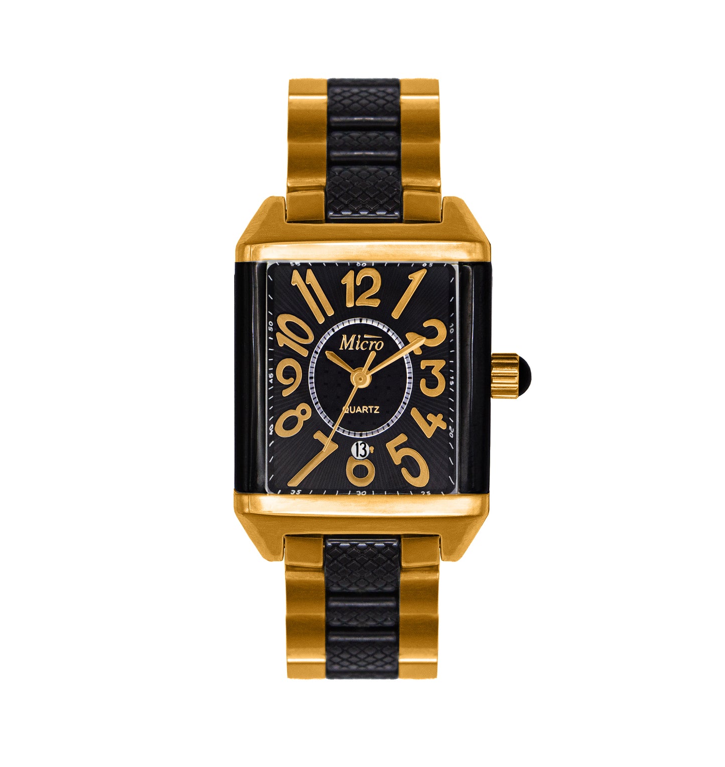 Reloj Micro Cerámico Gold & Black – Caja Rectangular y Correa Bicolor