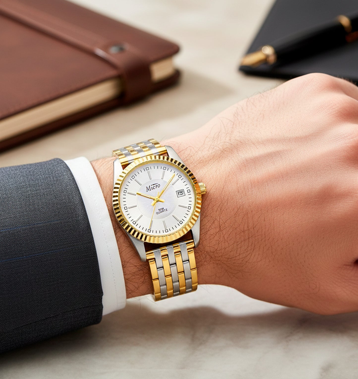 Reloj Micro Acero Bicolor – Silver & Gold, Esfera Blanca