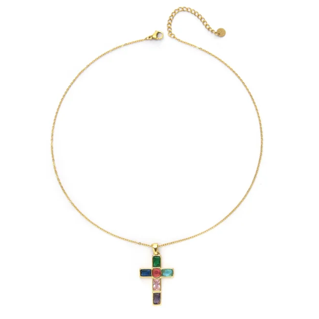 Colgante Micro Acero con Cruz de Colores
