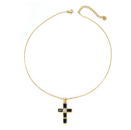 Colgante Micro Acero con Cruz Negra