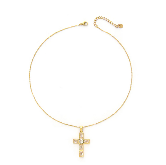 Colgante Micro Acero con Cruz Blanca