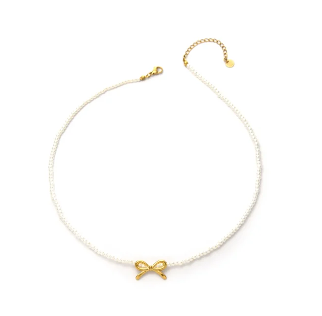 Colgante Micro Acero Chapado perlas Coquette