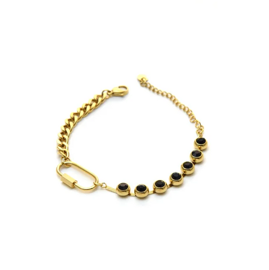 Pulsera Acero Mosquetón y cristales negros
