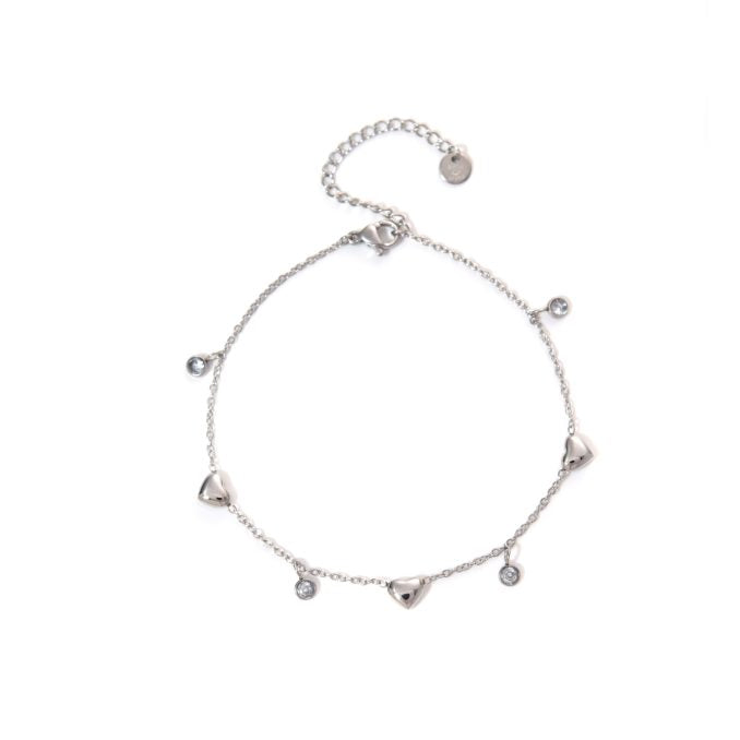 Tobillera Acero Corazones y Circonitas