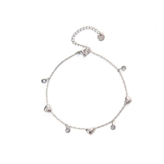 Tobillera Acero Corazones y Circonitas