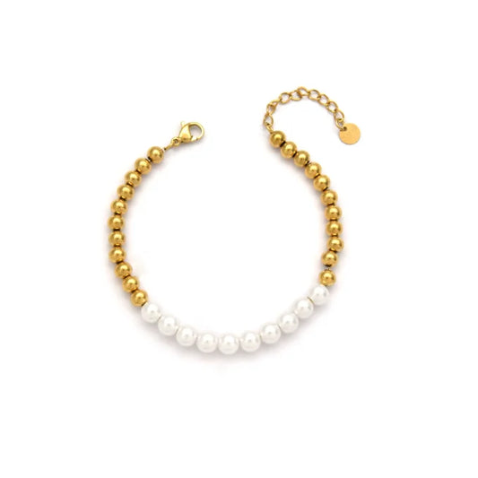 Pulsera Micro Acero y Perlas Chapado