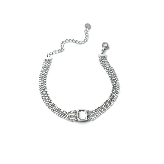 Pulsera Micro Acero y Cristal Blanco