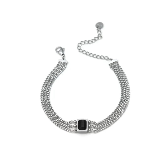 Pulsera Micro Acero y Cristal Negro