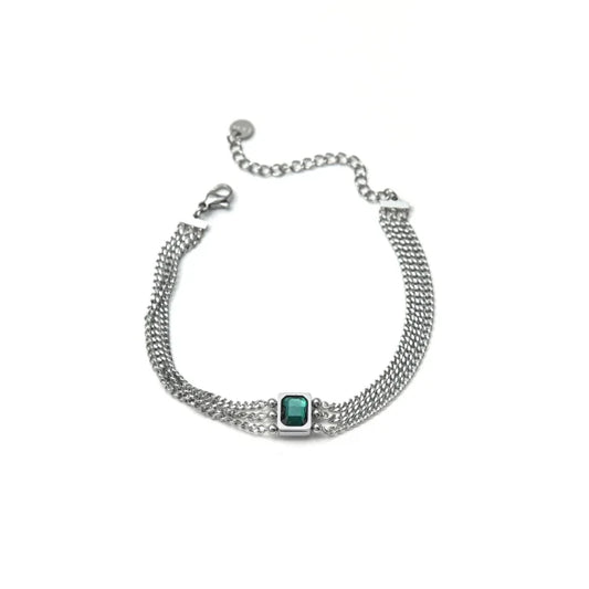 Pulsera Micro Acero y Cristal Verde