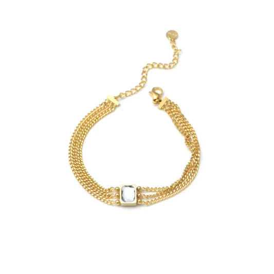 Pulsera Micro Acero y Cristal Blanco Chapado