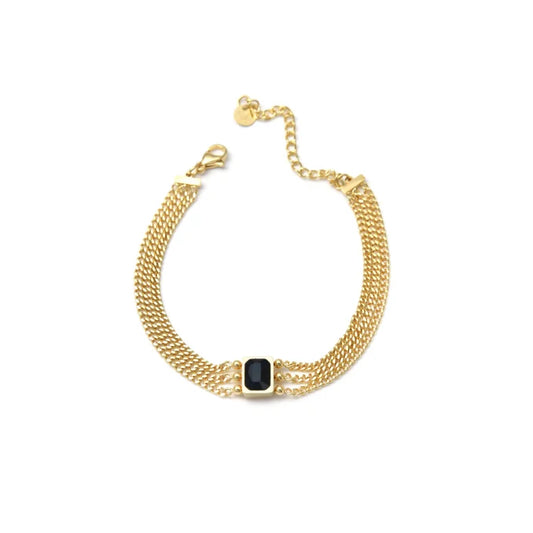Pulsera Micro Acero y Cristal Negro Chapado