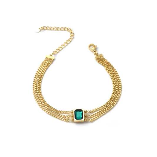 Pulsera Micro Acero y Cristal Verde Chapado
