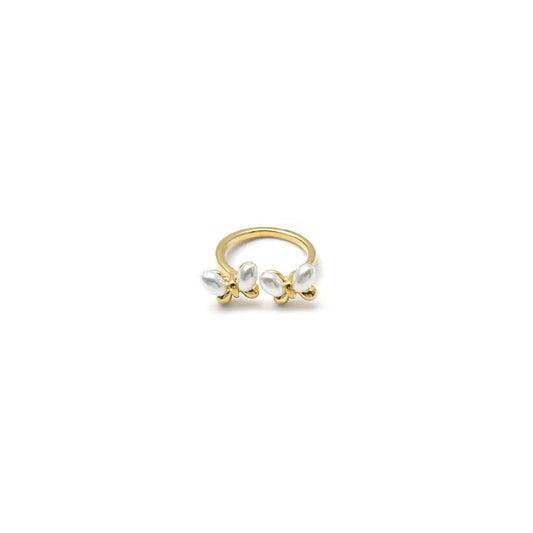 Anillo Micro Mariposas y Perlas Chapado