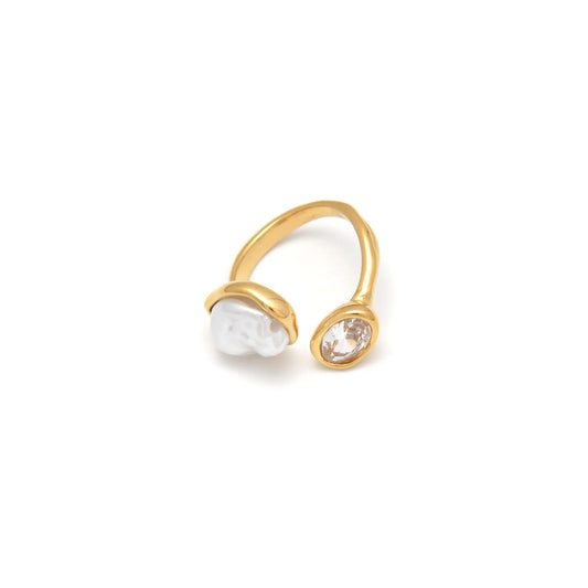 Anillo Micro zirconita y perla chapado
