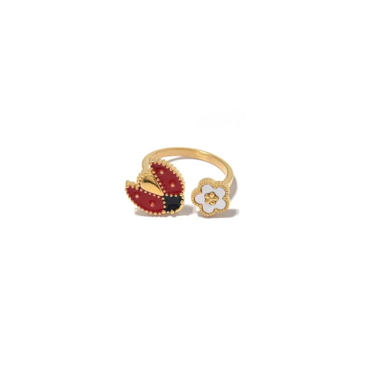 Anillo mariquita y flor acero Micro