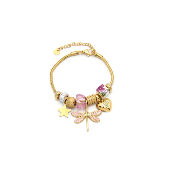 Pulsera Acero chapado Charms Rosa