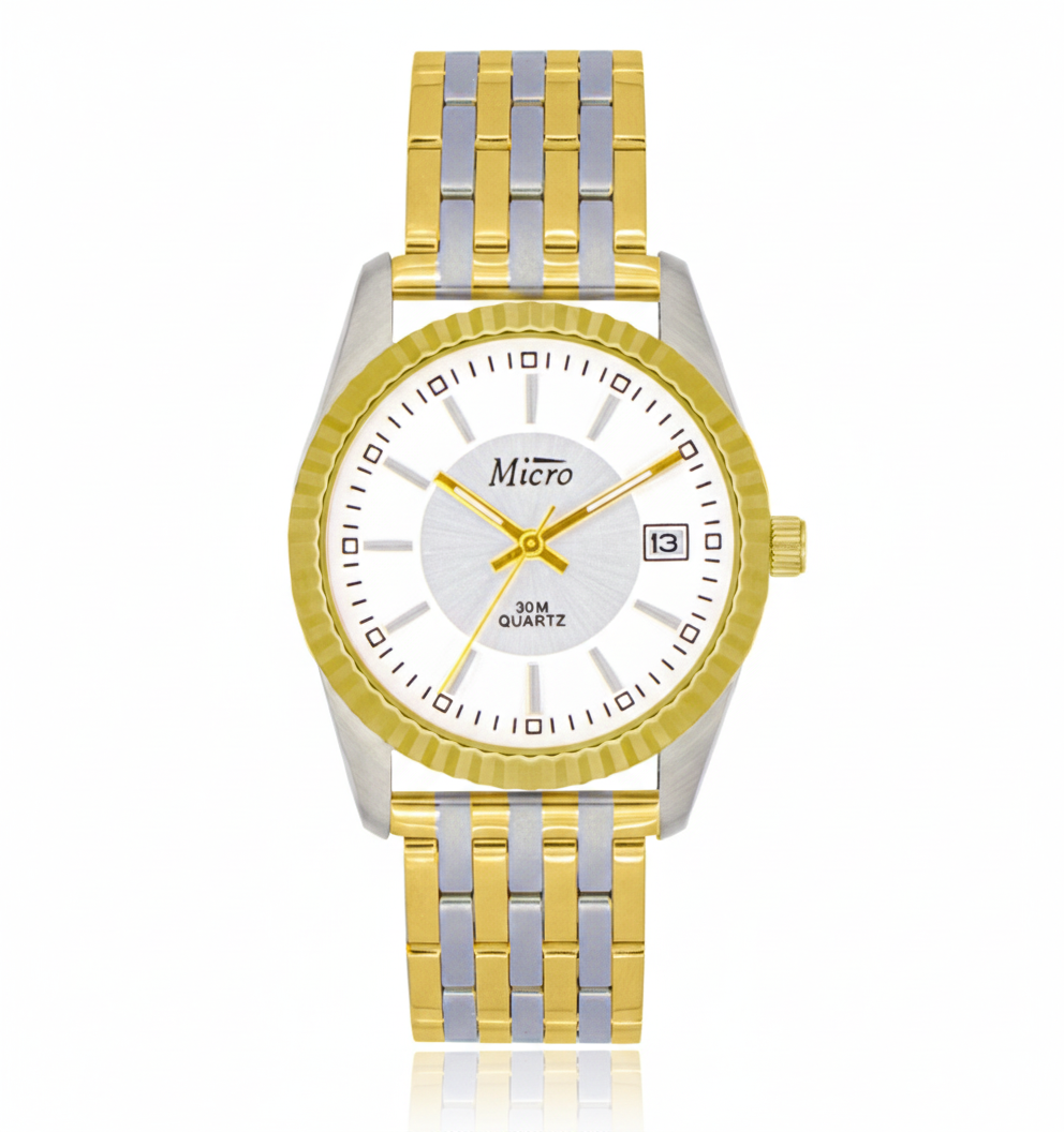 Reloj Micro Acero Bicolor – Silver & Gold, Esfera Blanca
