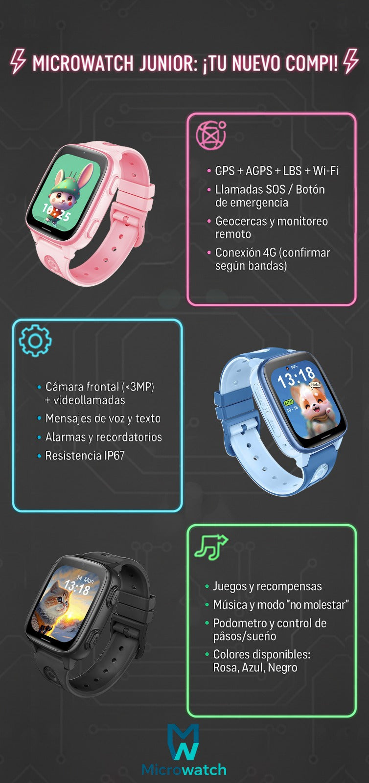 Microwatch MWCT23 – Smartwatch Infantil GPS 4G