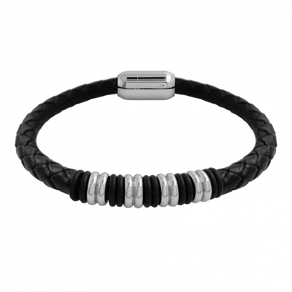 Pulsera Micro acero y cuero negro 4 motivos