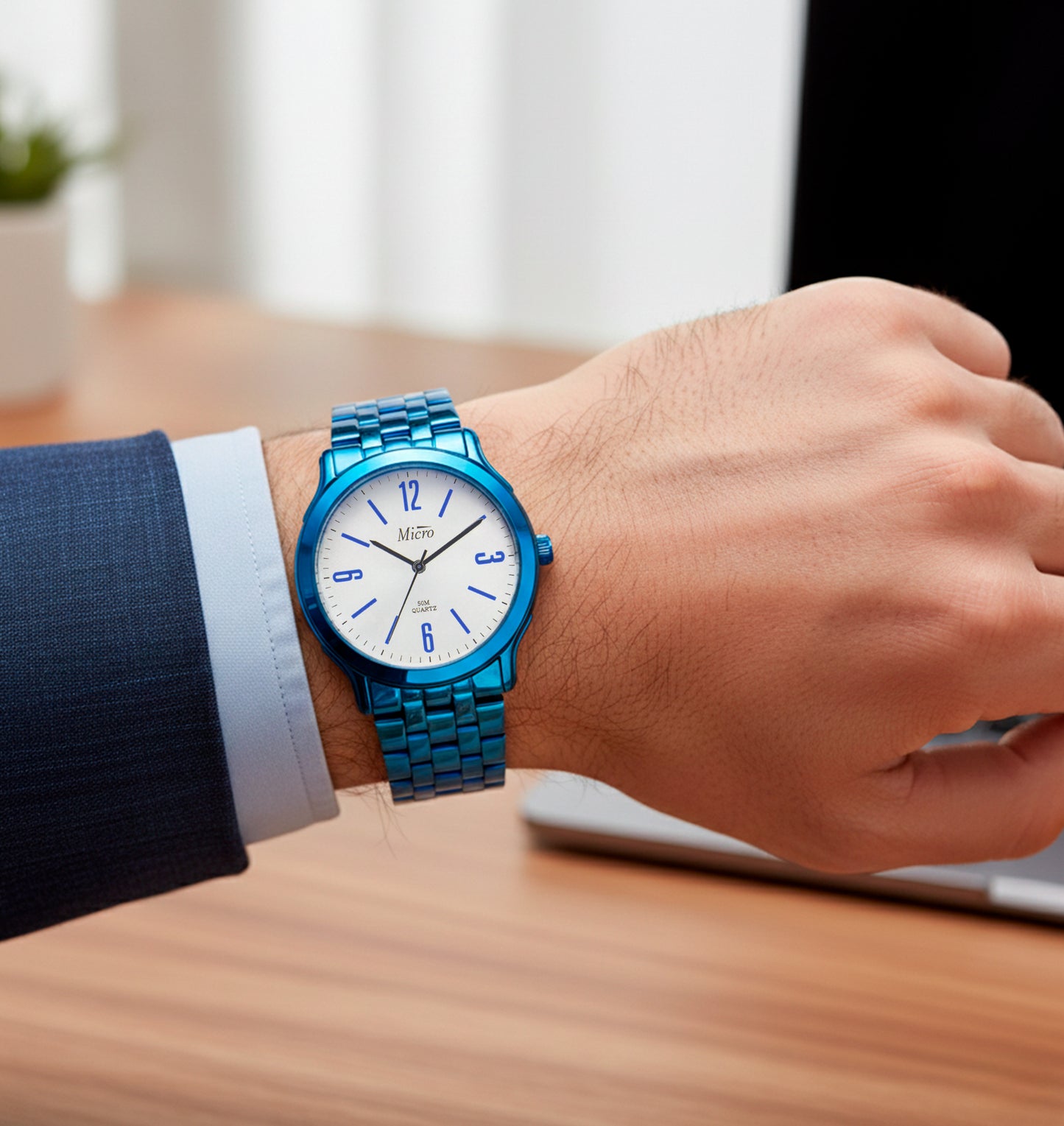 Reloj Micro Caballero azul con esfera blanco y dorado