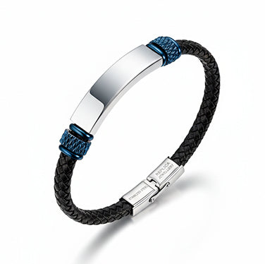 Pulsera de cuero azul con acero