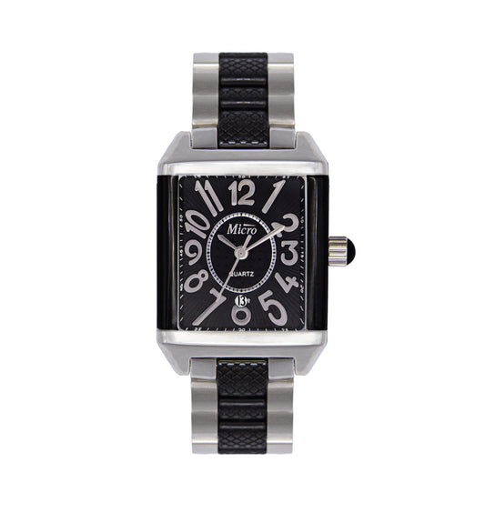 Reloj Micro Cerámico Silver & Black – Caja Rectangular y Correa Bicolor