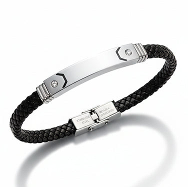 Pulsera de cuero negro con acero