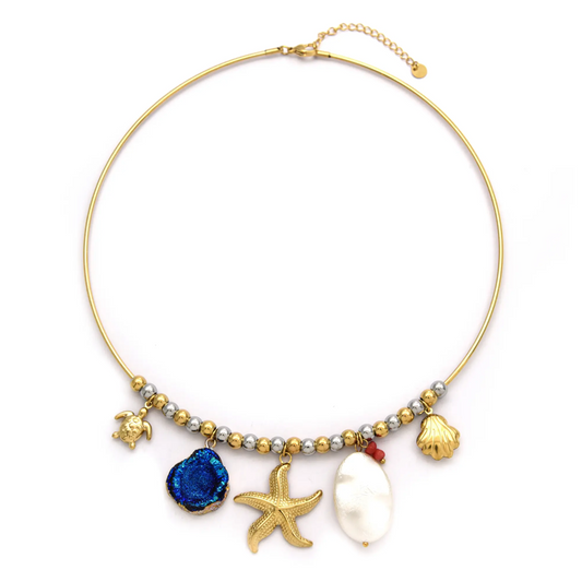 Colgante Micro Acero y Charms marinos