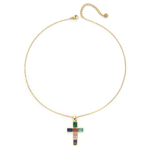 Colgante Micro Acero con Cruz de Colores