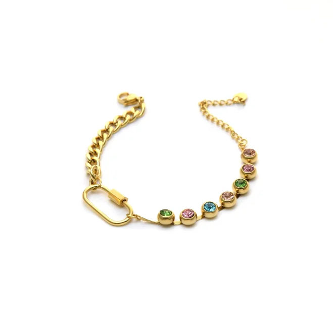 Pulsera Acero Mosquetón y cristales de colores