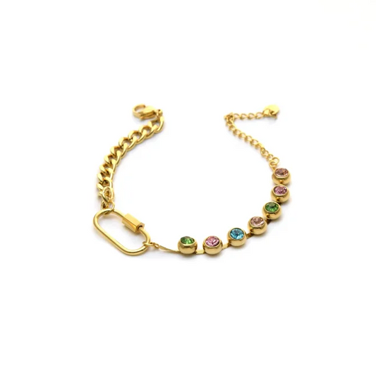Pulsera Acero Mosquetón y cristales de colores