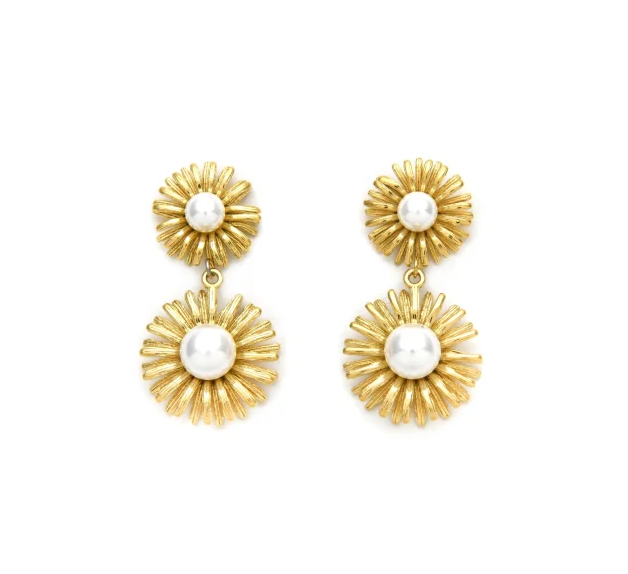 Pendientes Micro Acero Doble Sol y Perla Chapado