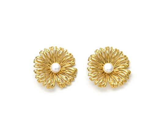 Pendientes Micro Acero Sol y Perla Chapado