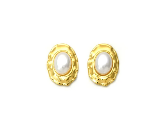 Pendientes Micro Acero Perla con cerco Chapado