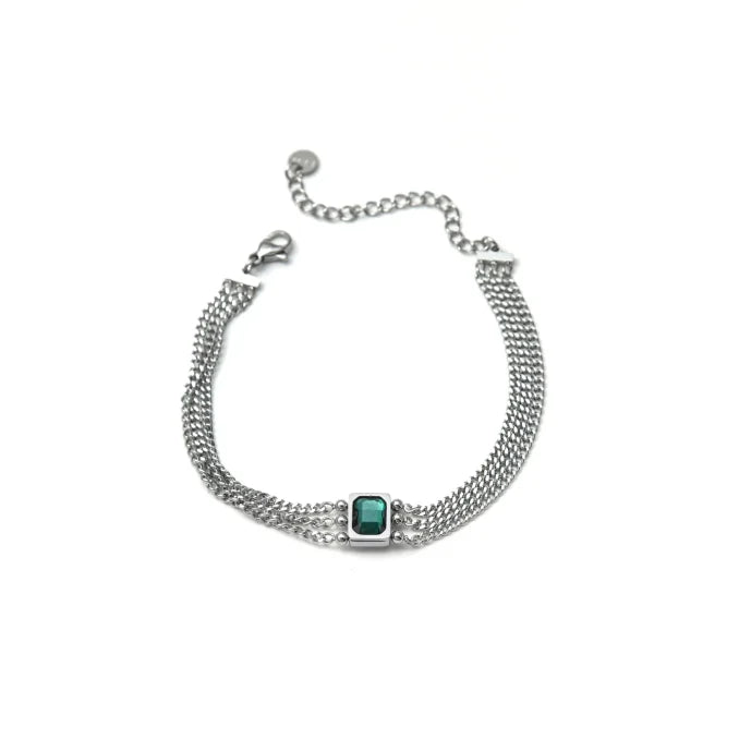Pulsera Micro Acero y Cristal Verde