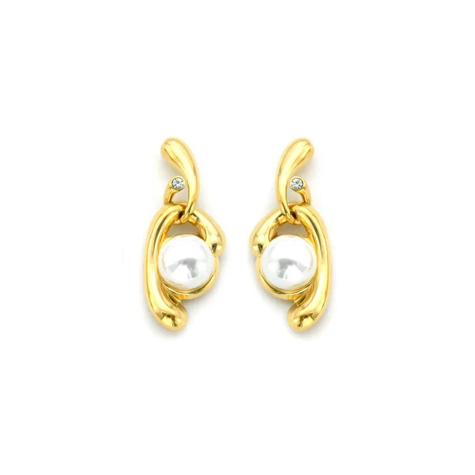 Pendientes Acero Chapado y perla