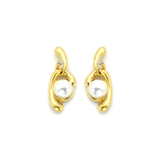 Pendientes Acero Chapado y perla