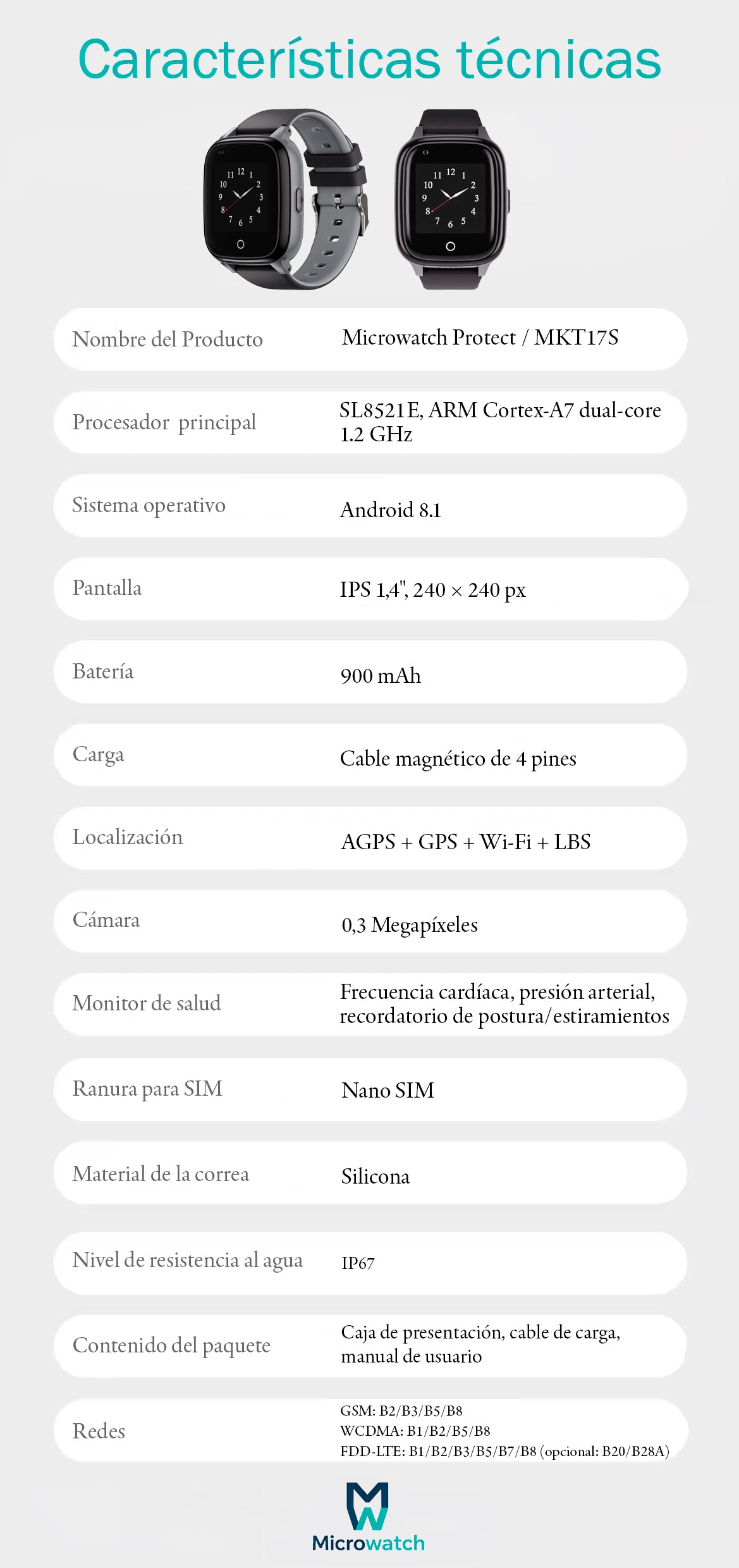 🕐 Microwatch MCT17S – Smartwatch Senior con Llamadas y Monitorización de Salud