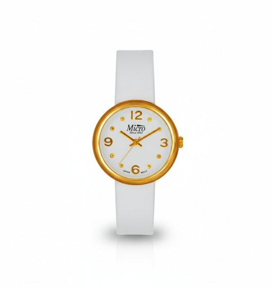 Reloj Micro Gold Minimal – Cuero Blanca, Esfera Blanca y 3 ATM