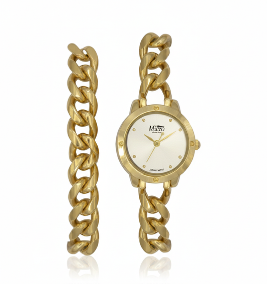 Reloj Micro Gold Chain Pearl – Cadena Dorada, Esfera Blanca y 3 ATM
