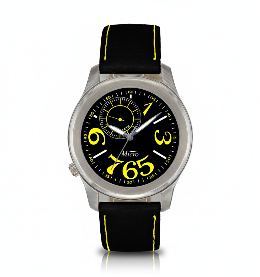 Reloj Micro Classic – Acero, Esfera Negra y Correa Negra (5 ATM)