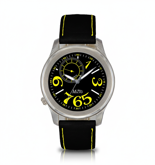 Reloj Micro Classic – Acero, Esfera Negra y Correa Negra (5 ATM)