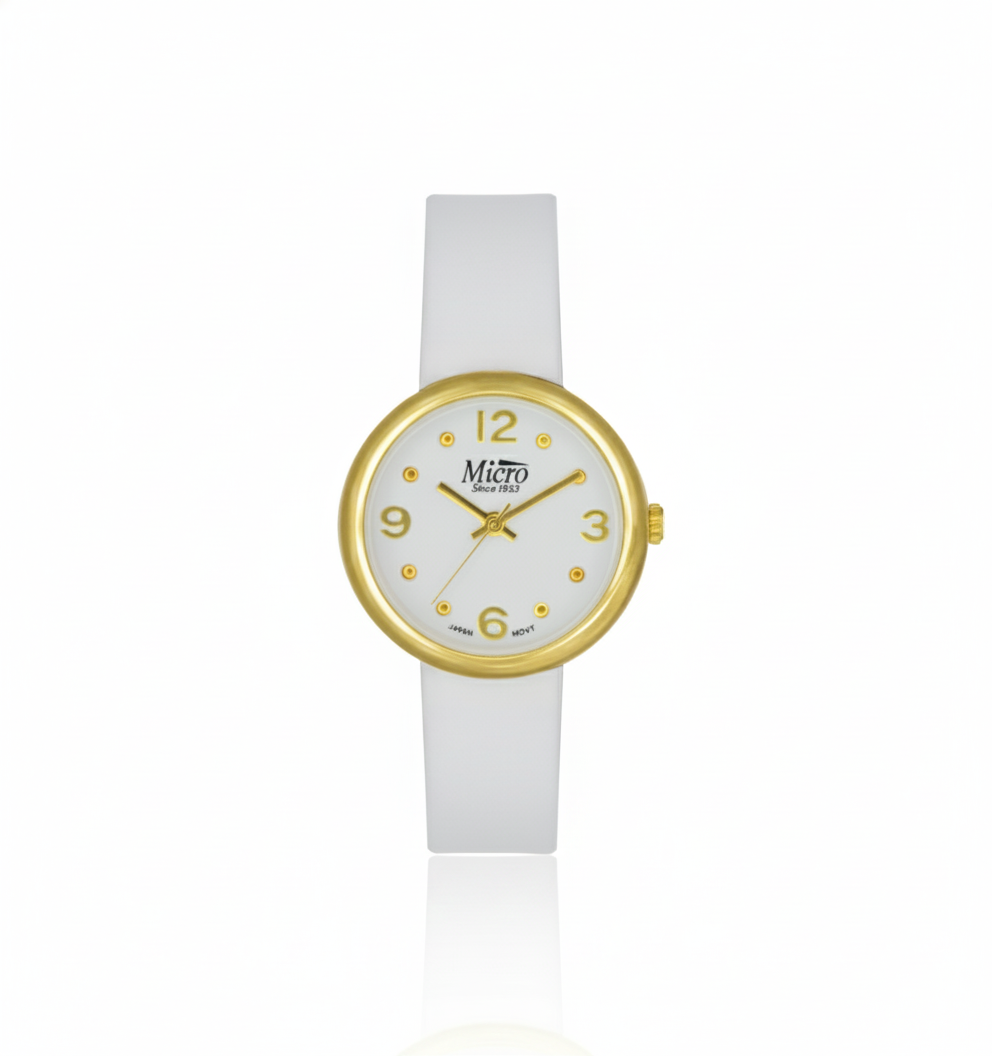 Reloj Micro Gold Minimal White – Cuero Blanca, Esfera Blanca y 3 ATM