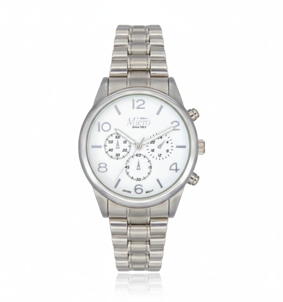 Reloj Micro Acero Chrono Silver – Esfera Blanca