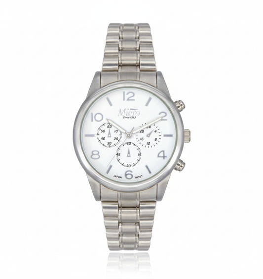 Reloj Micro Acero Chrono Silver – Esfera Blanca