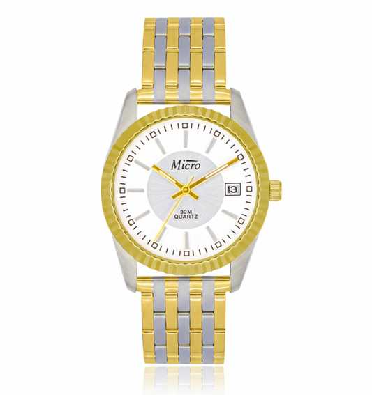 Reloj Micro Acero Bicolor – Silver & Gold, Esfera Blanca