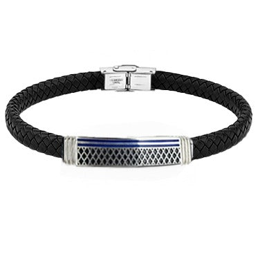 Pulsera de cuero negro con diseño greca