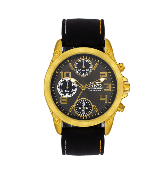 Reloj Micro Sport Gold – Esfera Negra, Caja Dorada
